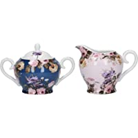 Katie Alice Wild Apricity - Azucarero y jarra para cremera- porcelana- color azul marino y rosa